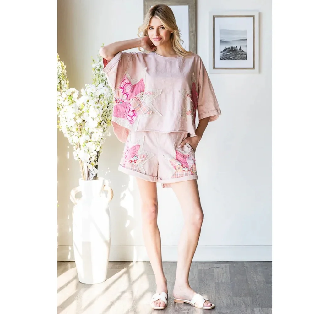 Oli & Hali Pink Star Embellished Women Shorts - Picture 6 of 6